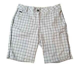 Puma Women's Golf Tech Bermuda Shorts Window Pane Plaid Black White Size 8